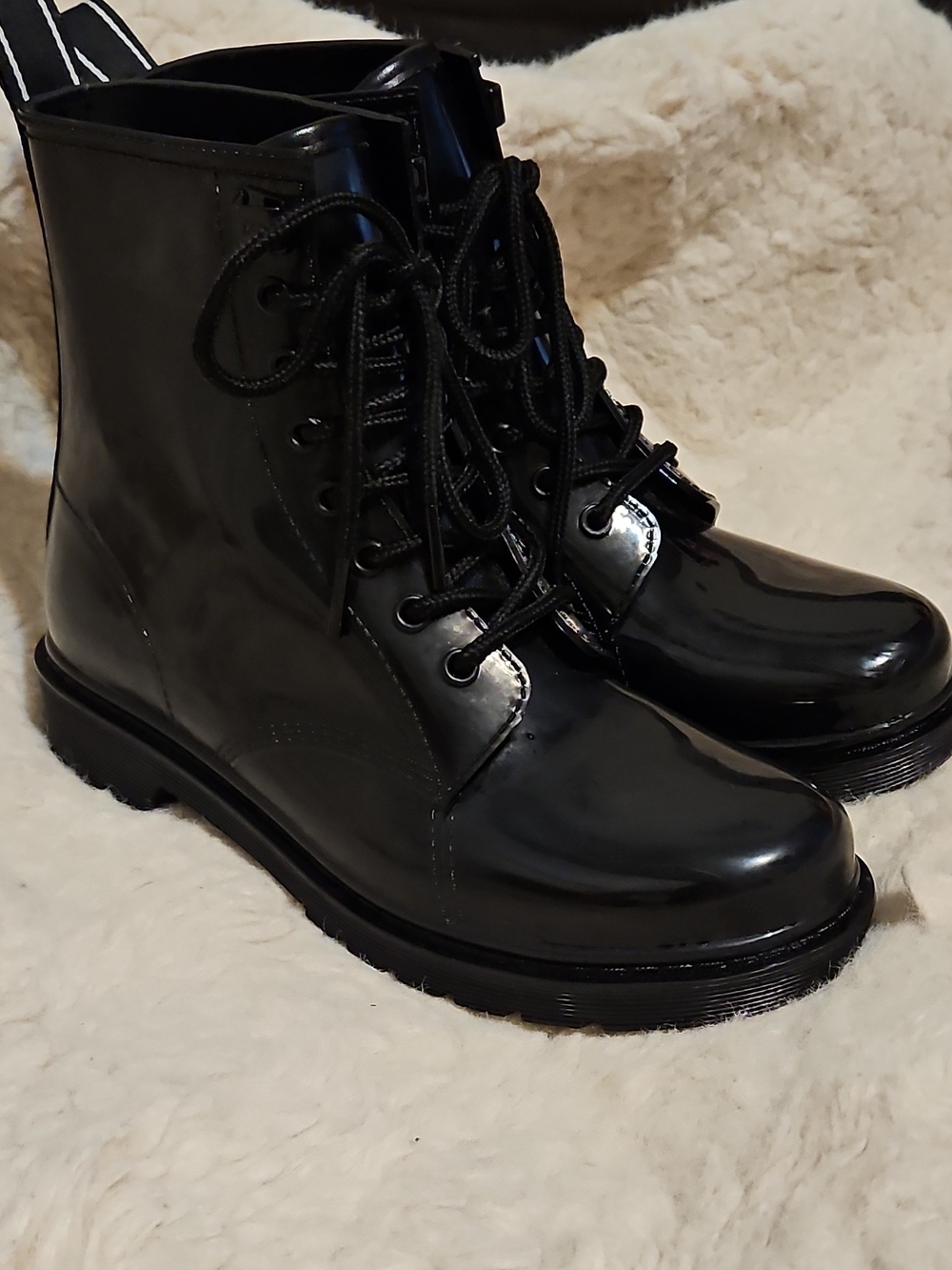 Michael Kors Black Patent Lace-Up Moto Boots